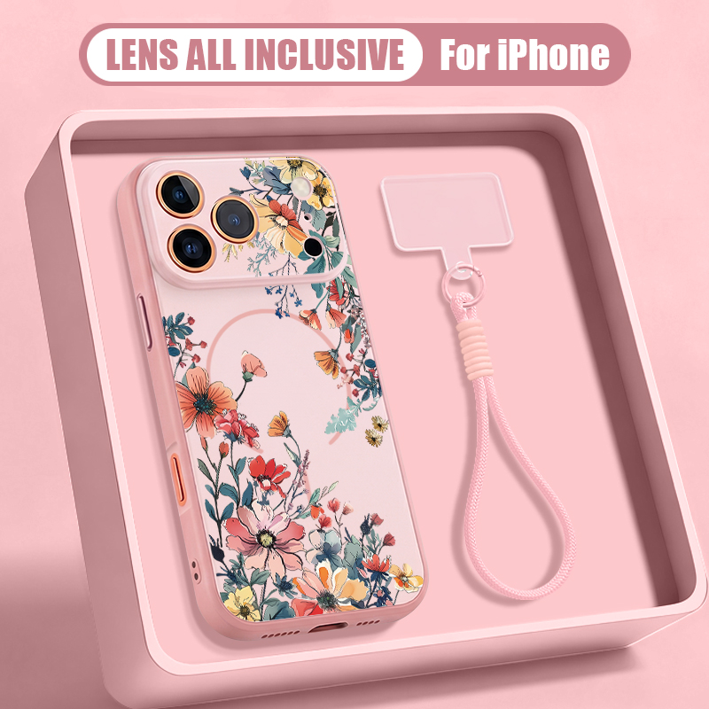 Phone Cases Magsafe - Colorful Flowers Magnetic Lanyard Phone Case