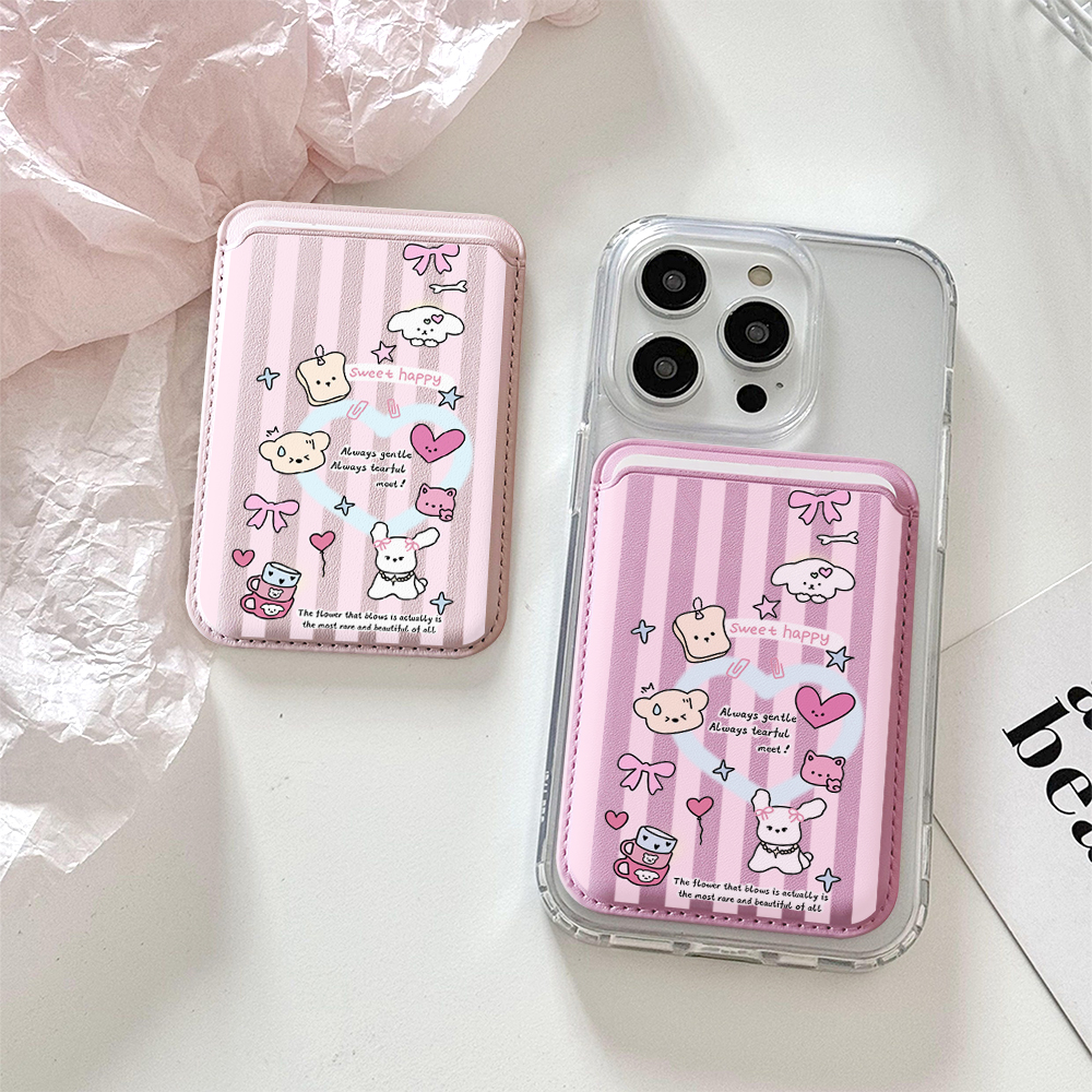 Card Holder Slim Case - Cute Girly Sketch Style Leather Phone