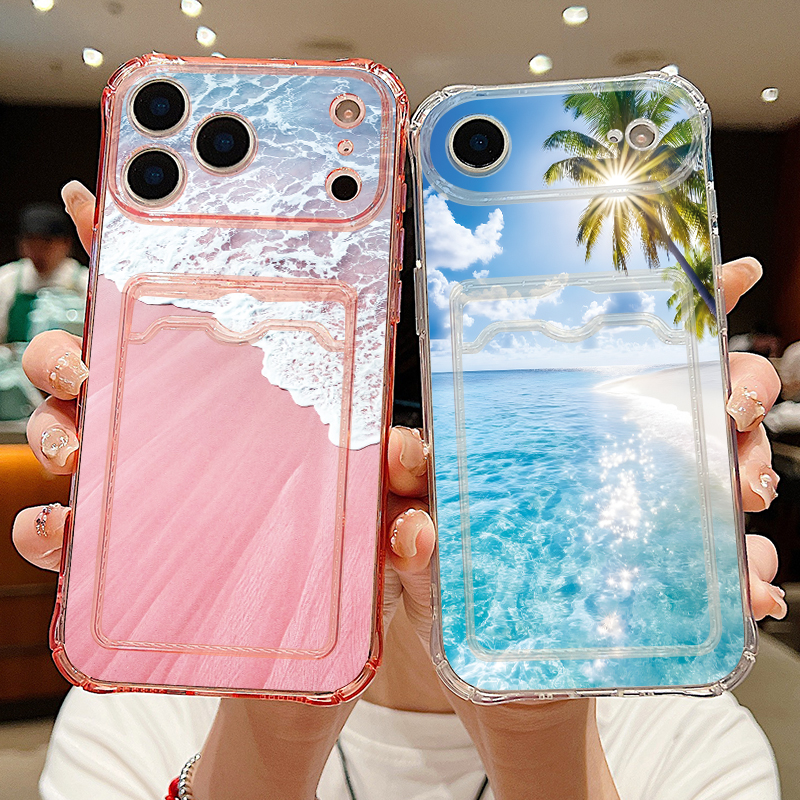 Phone Cases Beach - Card Pocket Clear TPU Phone Case