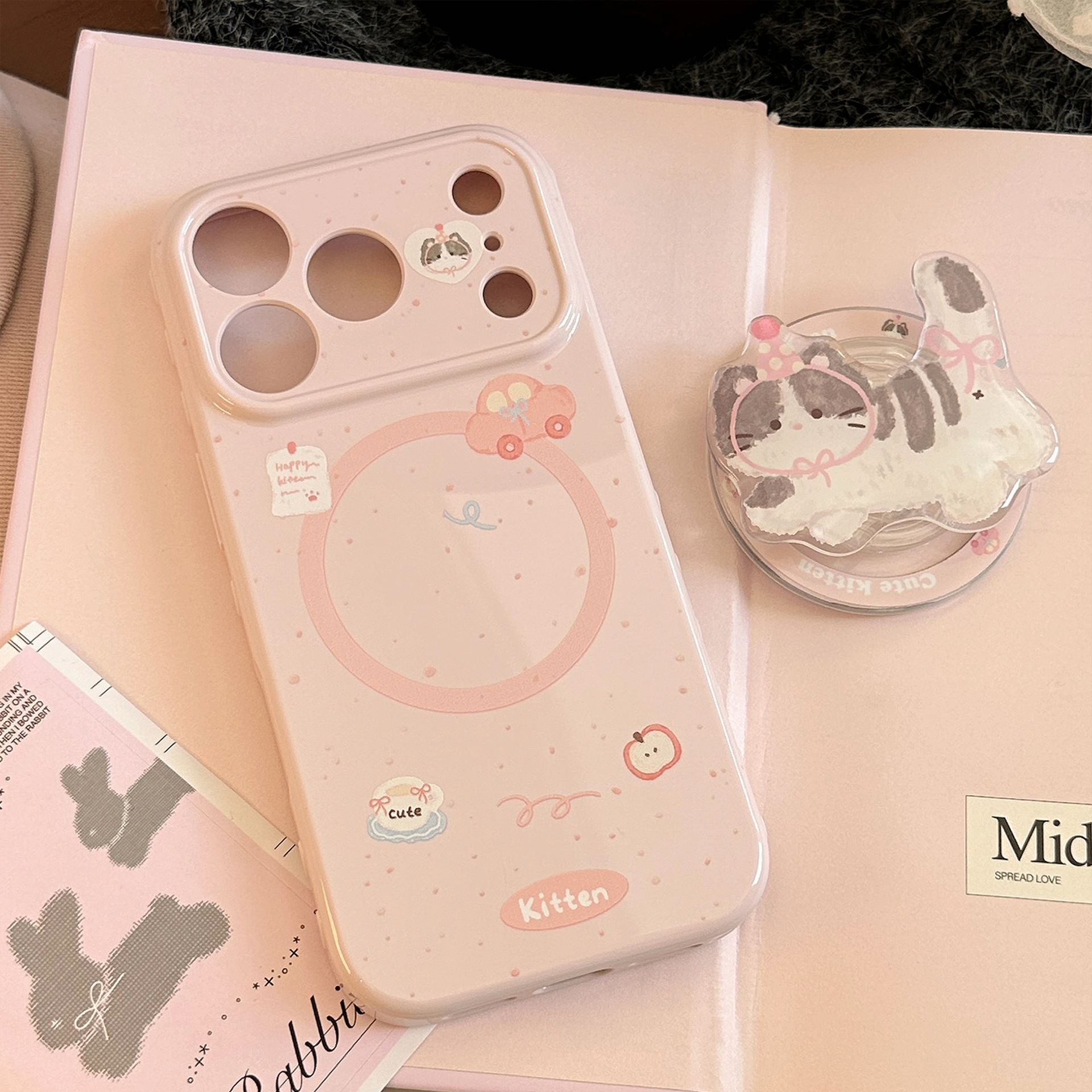 Phone Cases Girly - Korean Pink Polka Dot With Cartoon