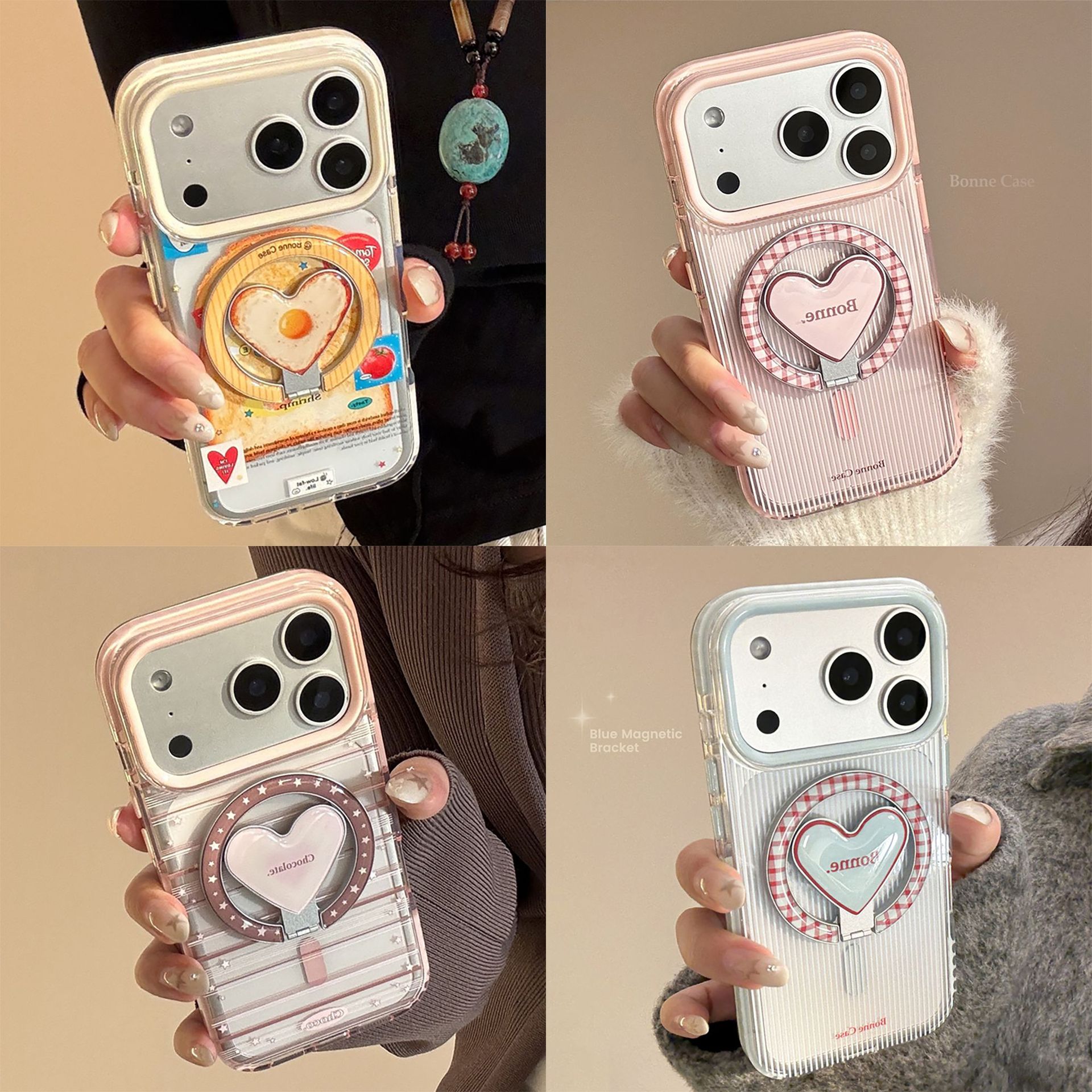 Korean Magnetic Fold Love Hear - Phone Cases Girly のレビューと価格