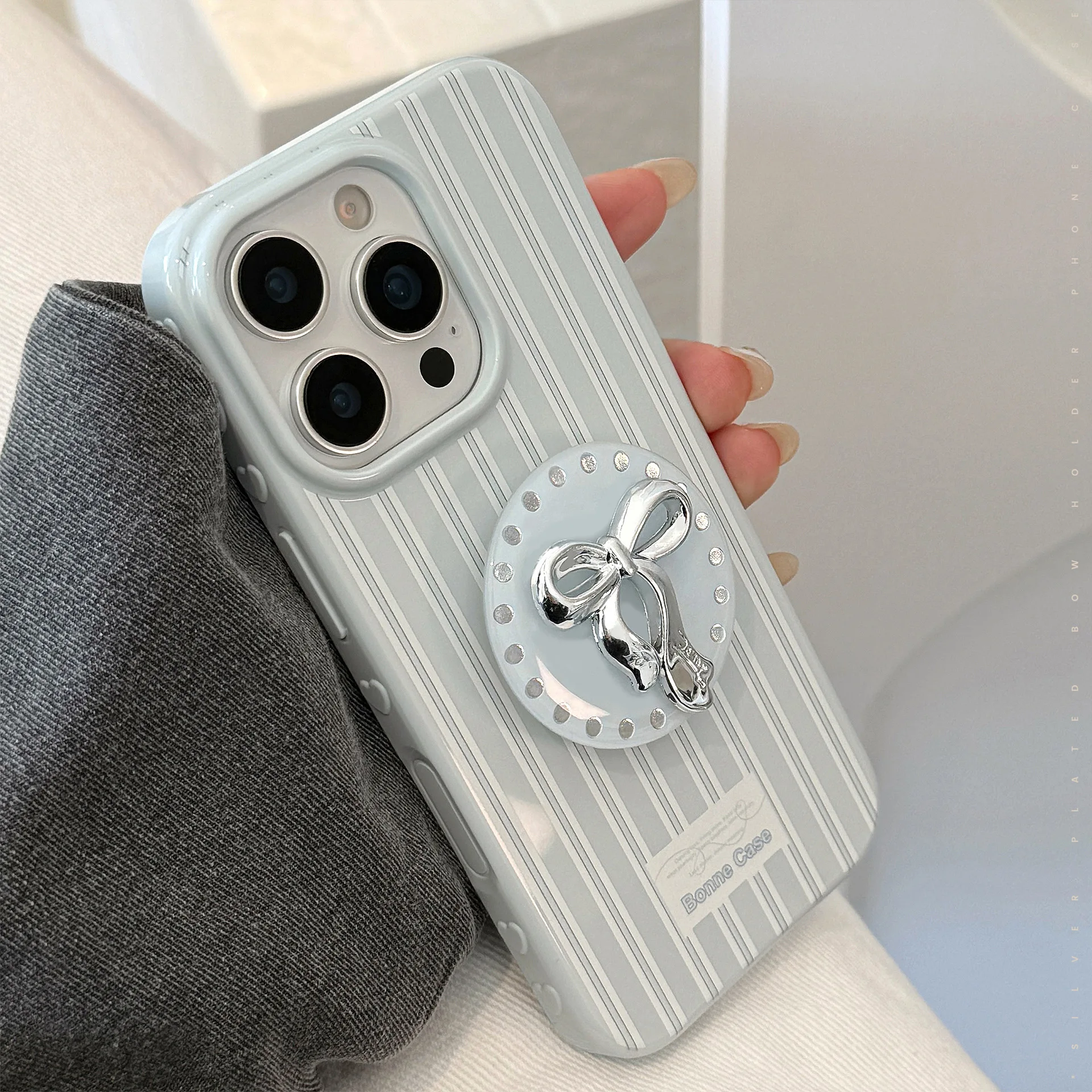 Korean Cute Blue Striped 3D Sl - Phone Cases Girly のレビューと価格