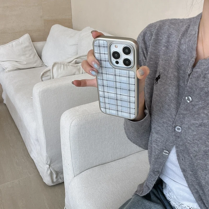 Korean Ins Epoxy Blue Plaid Pa - Phone Cases Korean のレビューと価格