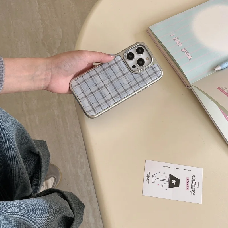 Korean Ins Epoxy Blue Plaid Pa - Phone Cases Korean のレビューと価格