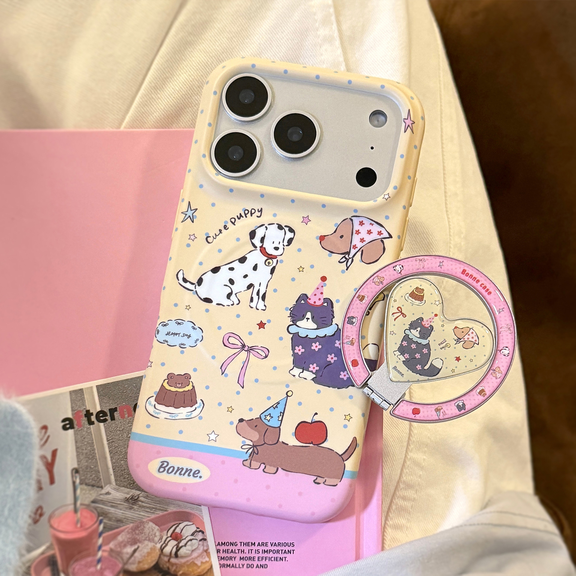 Korean Cartoon Puppy Cat Party - Phone Cases Girly のレビューと価格