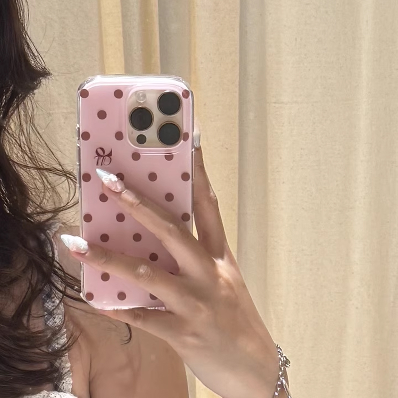 Minimalist Pink Polka Dots Str - Phone Cases Polka Dot のレビューと価格