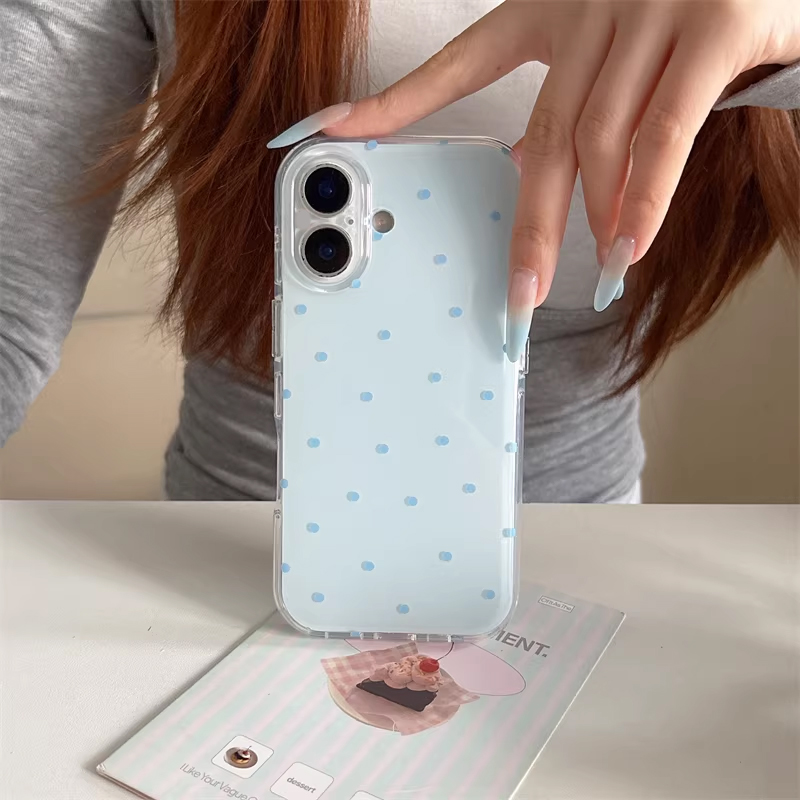 Korean Ins Girl Simple Blue Pi - Phone Cases Polka Dot のレビューと価格