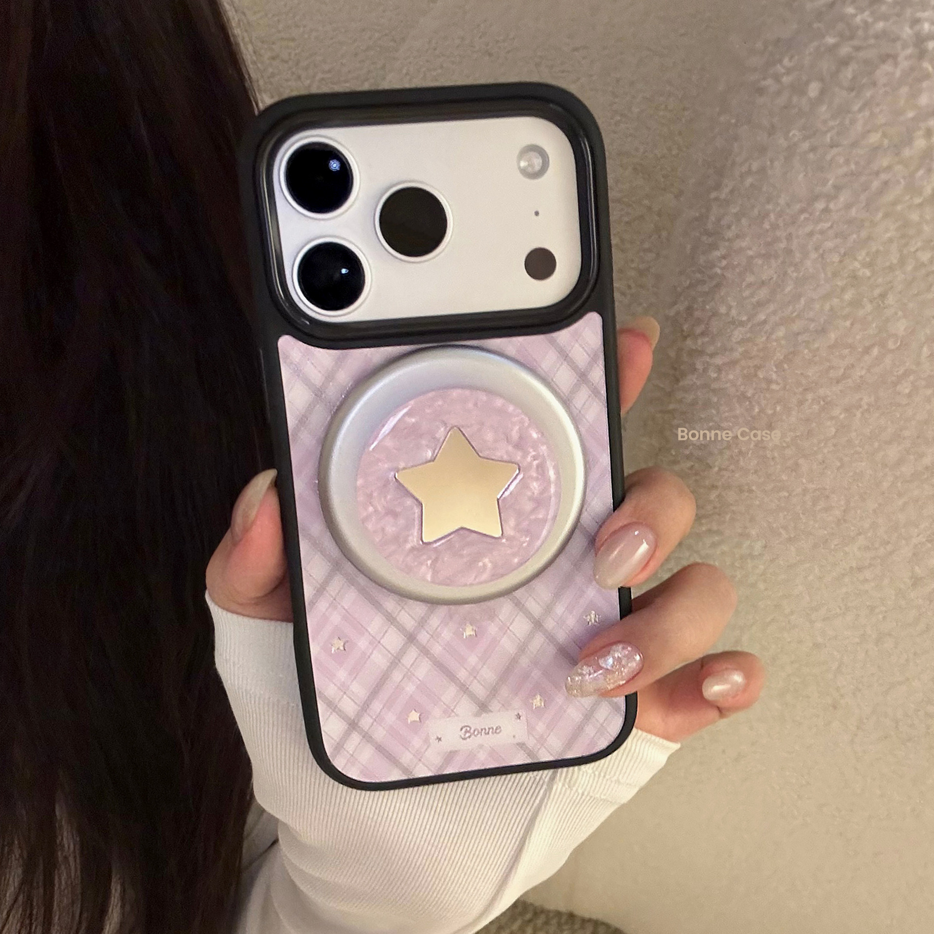 Korean Purple Plaid With Mirro - Phone Cases Girly のレビューと価格