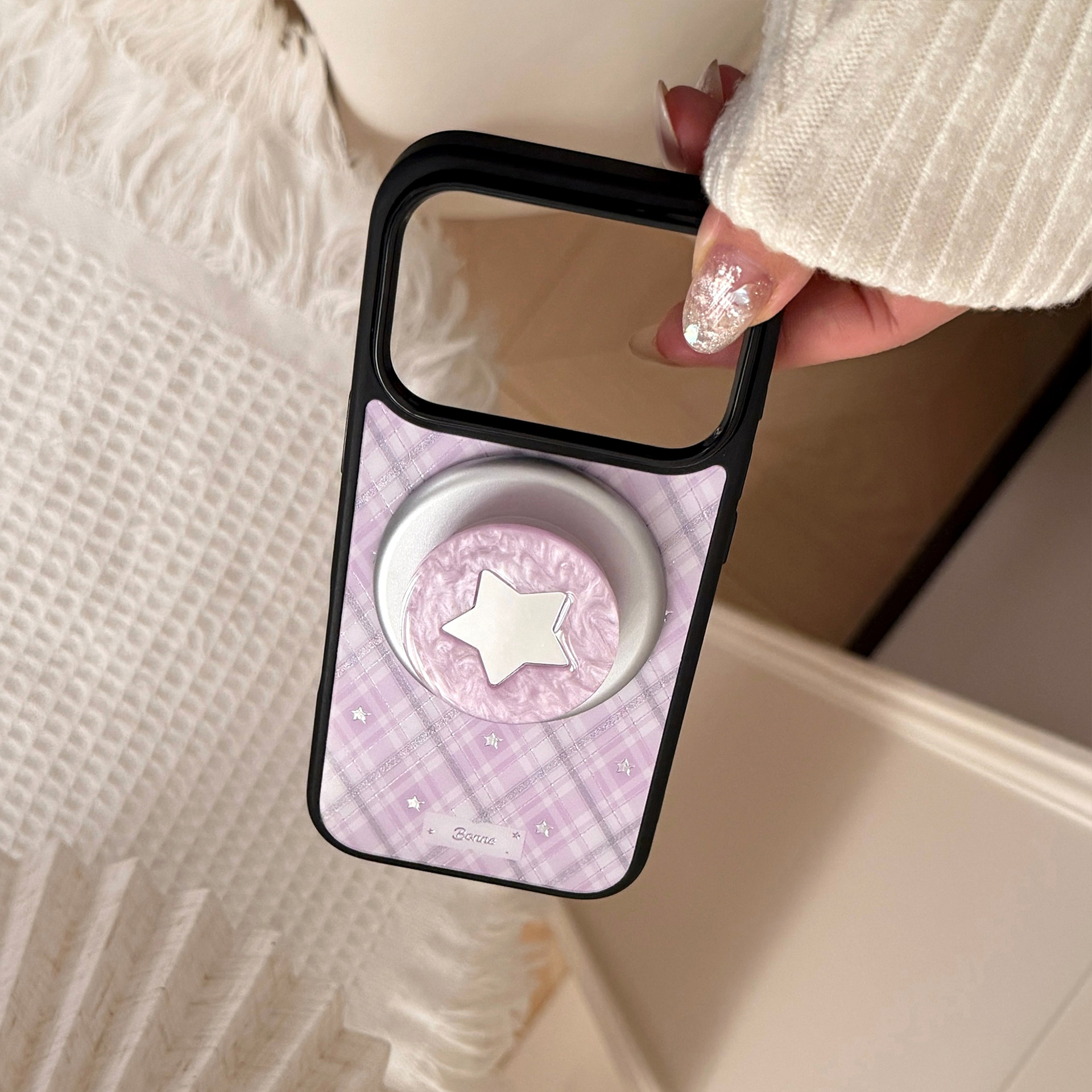 Korean Purple Plaid With Mirro - Phone Cases Girly のレビューと価格
