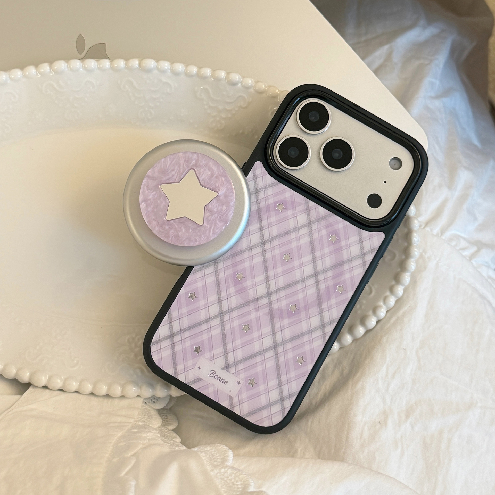 Korean Purple Plaid With Mirro - Phone Cases Girly のレビューと価格