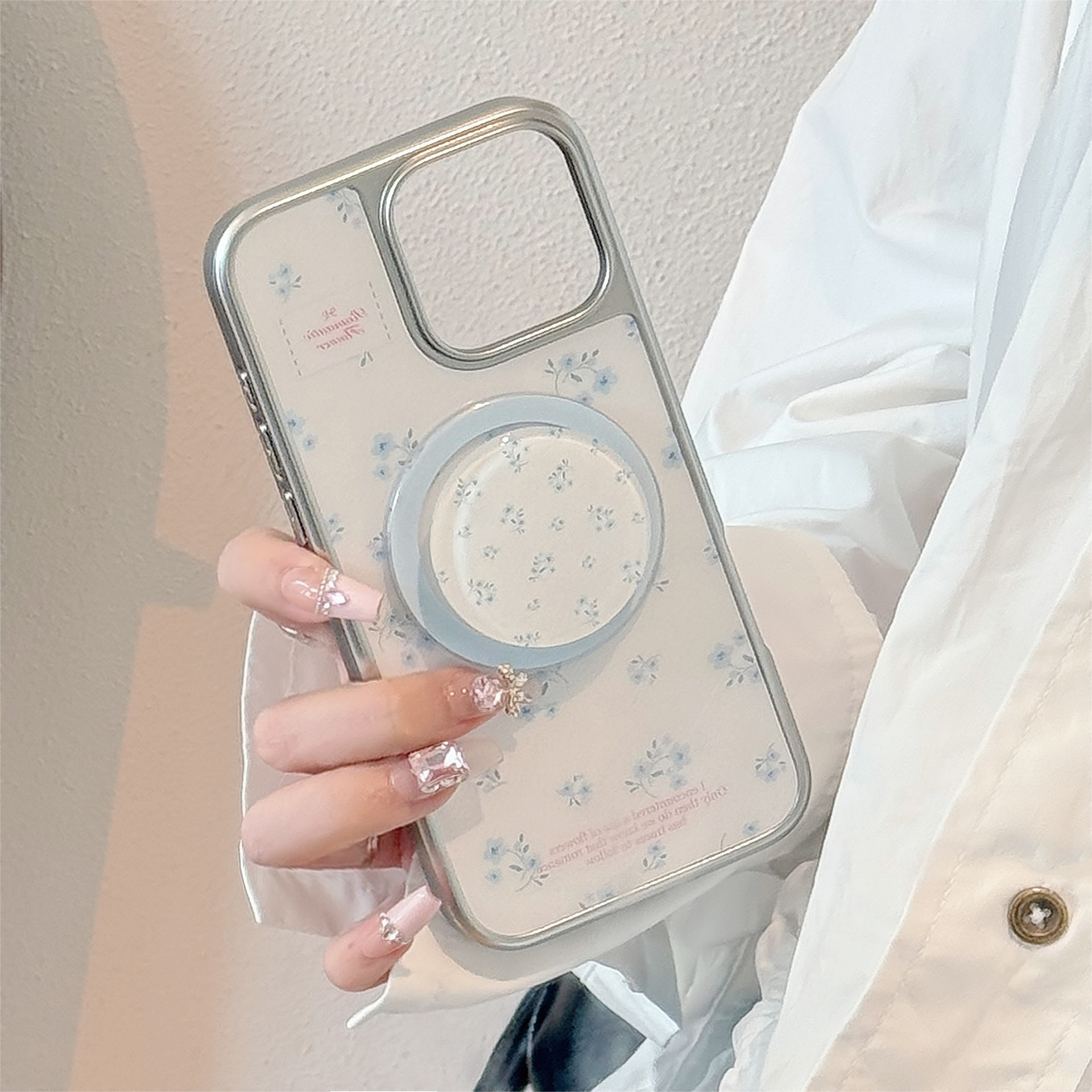 Korean Floral Silver Edge Plat - Phone Cases Girly のレビューと価格