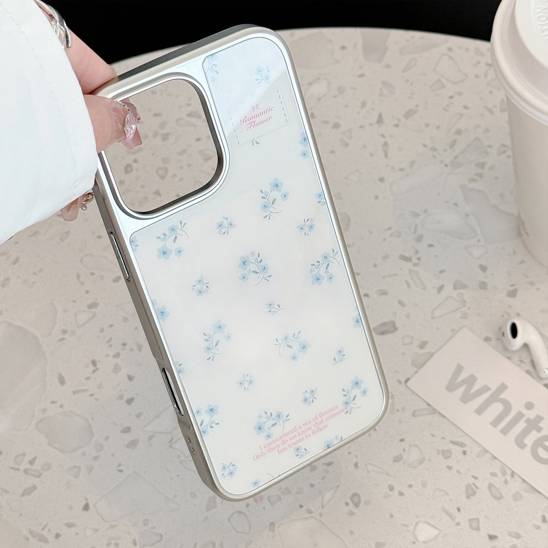 Korean Floral Silver Edge Plat - Phone Cases Girly のレビューと価格