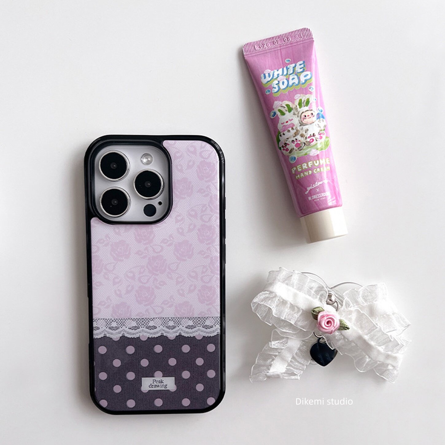 Korean Ins Pink Rose Lace Polk - Phone Cases Polka Dot のレビューと価格