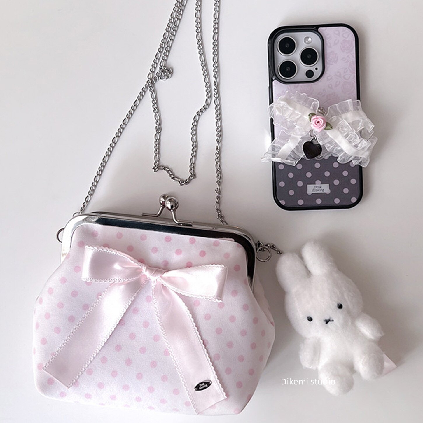 Korean Ins Pink Rose Lace Polk - Phone Cases Polka Dot のレビューと価格